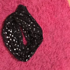 shiny black polka dot infinity scarf